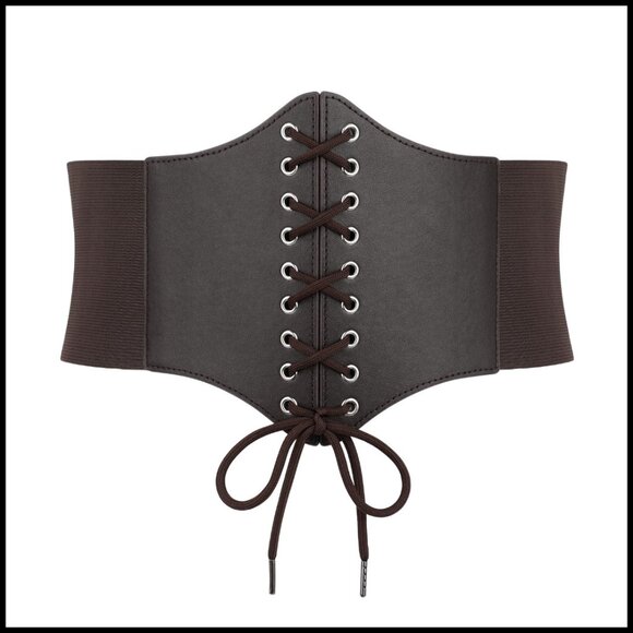 Retro Lace-Up Waist Corset Belt Faux Leather Cinch Vintage Costume Accessory main image 4